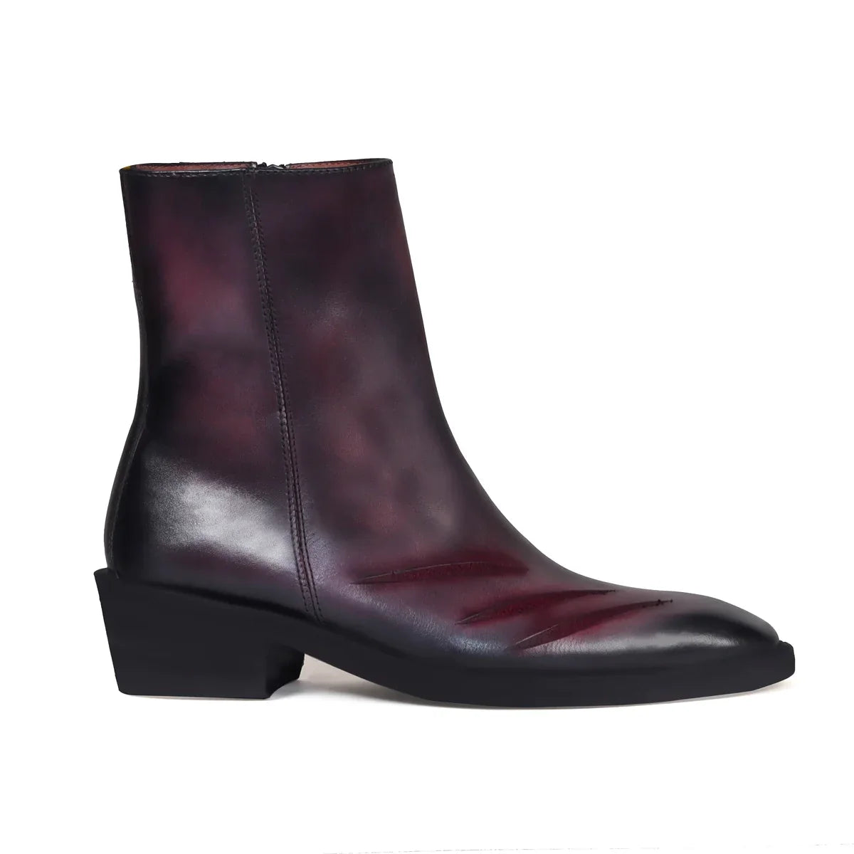 Wolf Scratch Inspired Leather Boots in Purple-Grey Cuban Heel