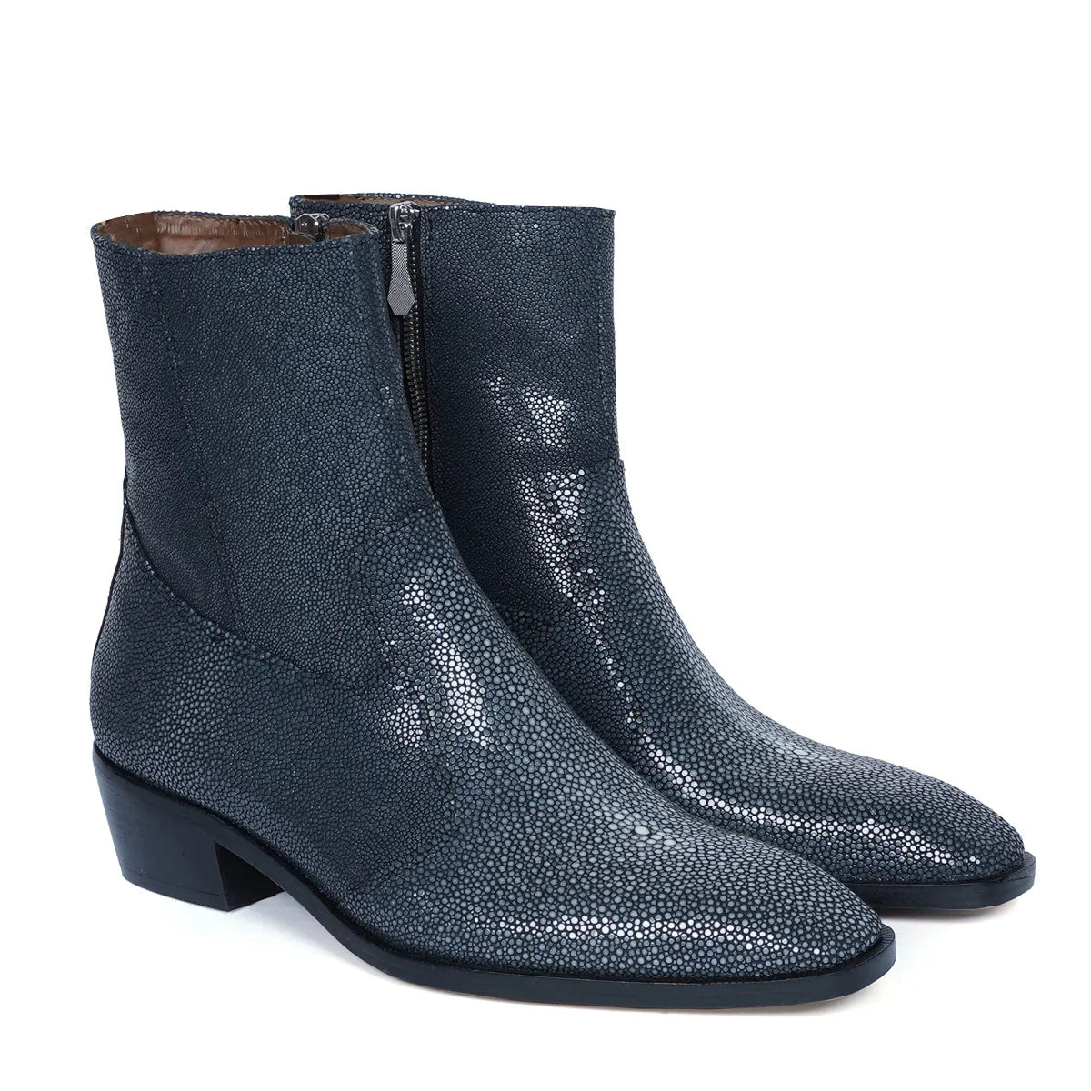 High Ankle Cuban Heels Boots in Exotic Stingrey Fish Leather