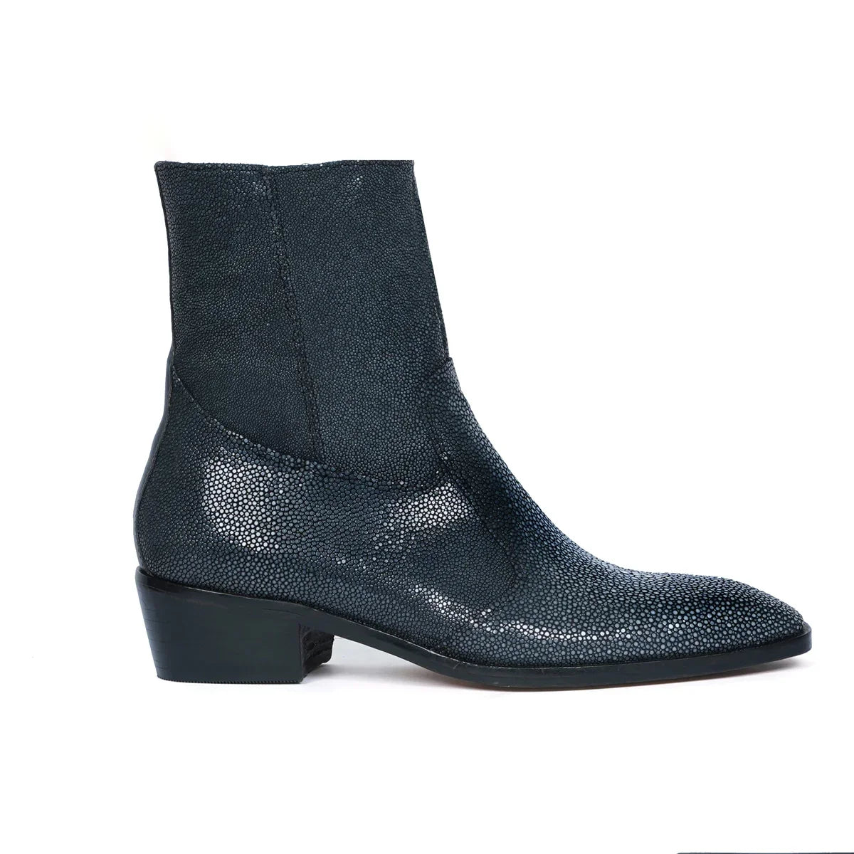 High Ankle Cuban Heels Boots in Exotic Stingrey Fish Leather