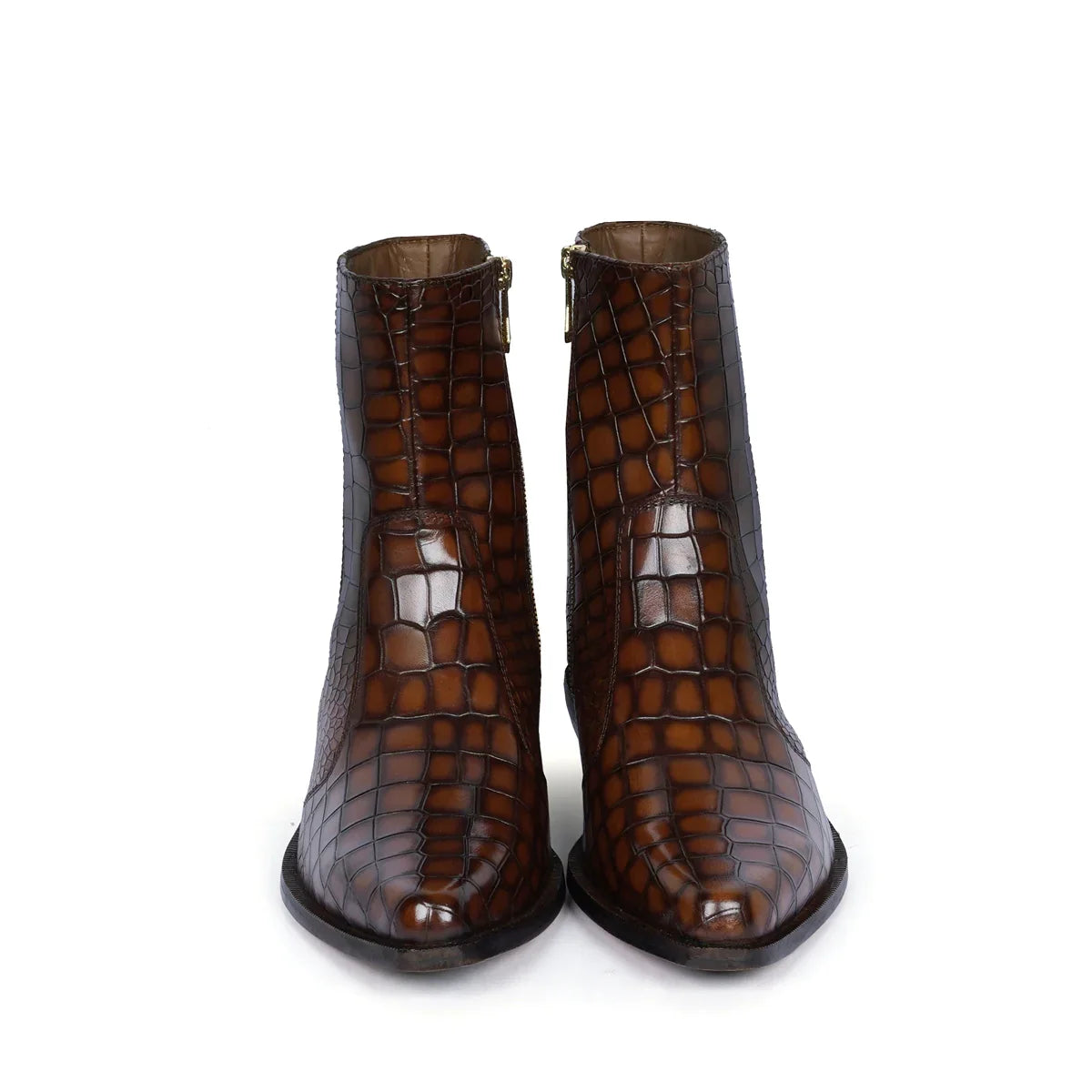 COWBOY STYLE DEEP CUT CROCO TAN SMOKEY LEATHER CHELSEA BOOTS
