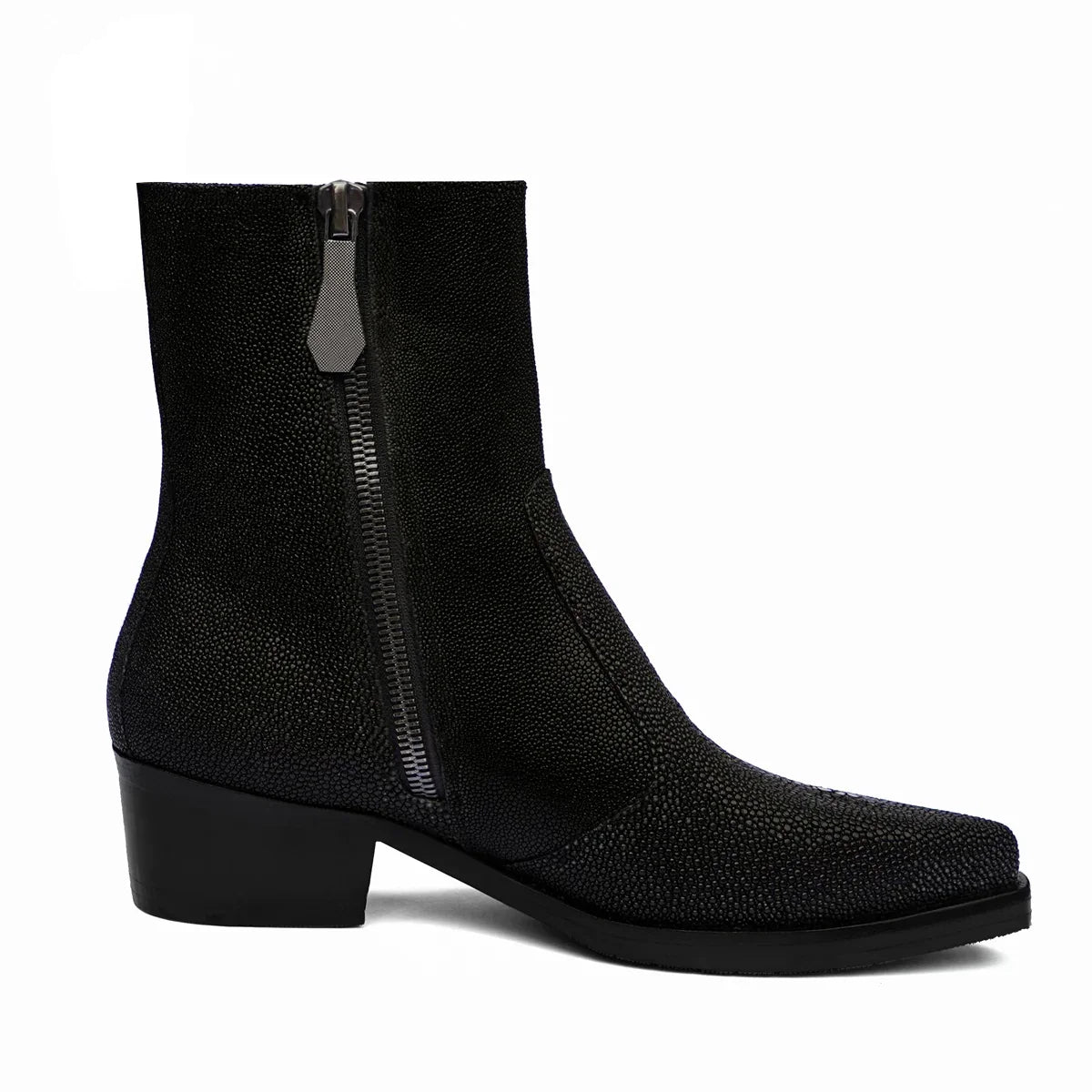 EXOTIC STINGRAY FISH LEATHER COWBOY POINTED-TOE CUBAN-HEEL BOOT
