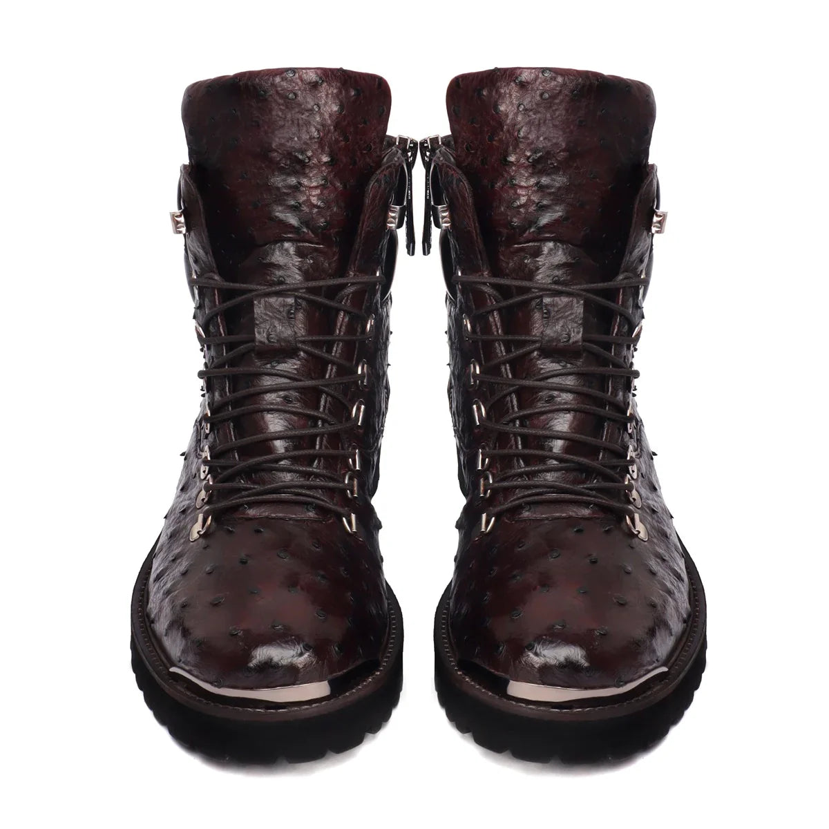 DARK BROWN BIKER BOOTS IN PREMIUM AUTHENTIC OSTRICH LEATHER