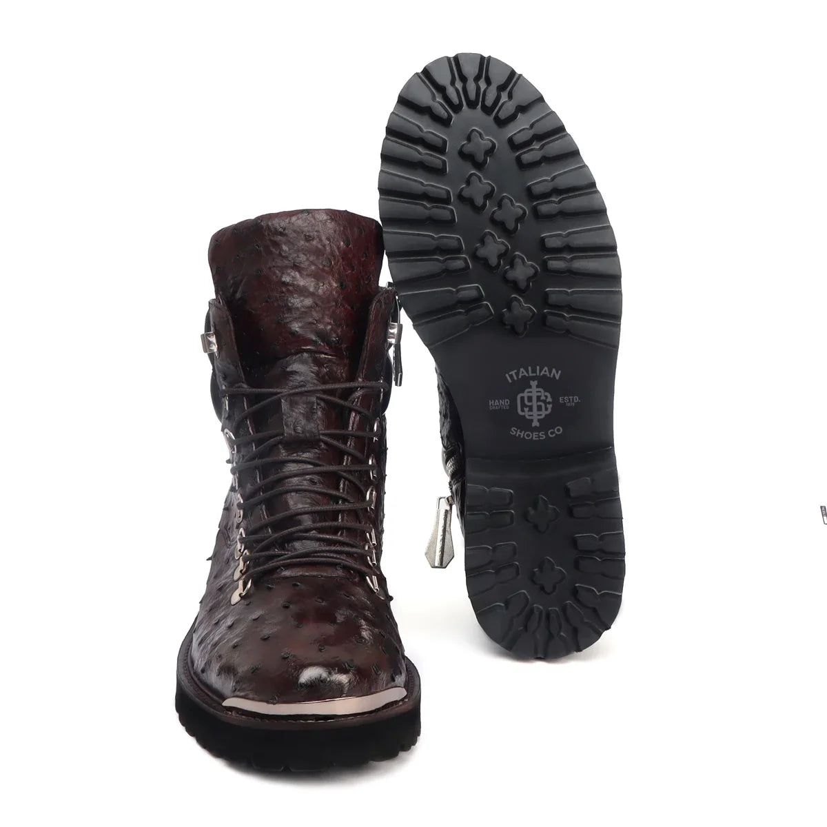 DARK BROWN BIKER BOOTS IN PREMIUM AUTHENTIC OSTRICH LEATHER