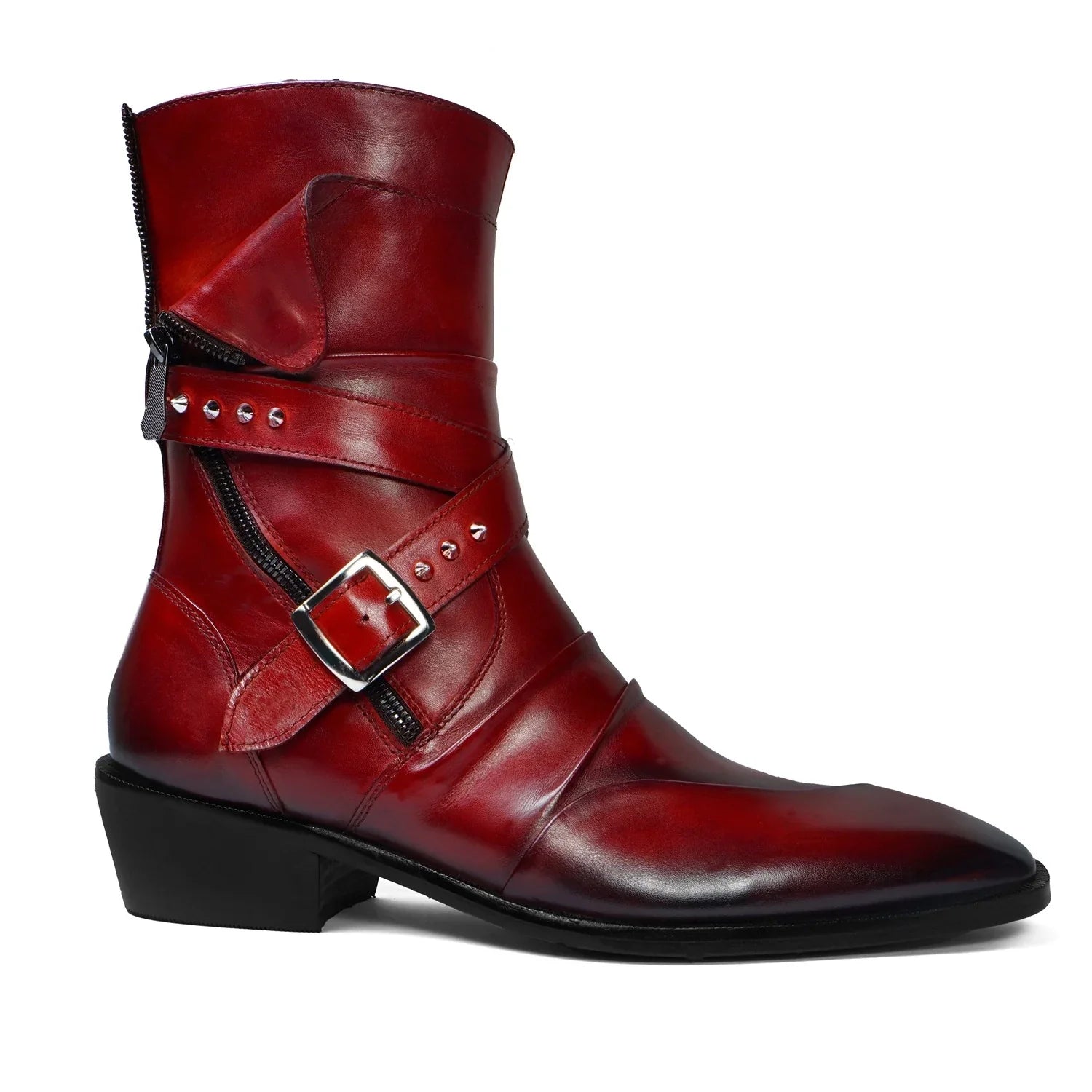 Studded Wrap Around Strap Cuban Heel Boots