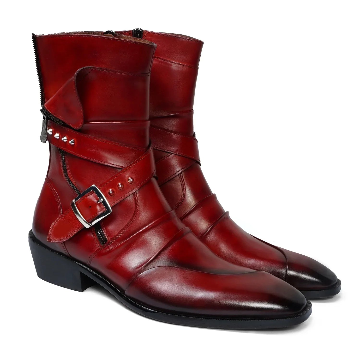 Studded Wrap Around Strap Cuban Heel Boots