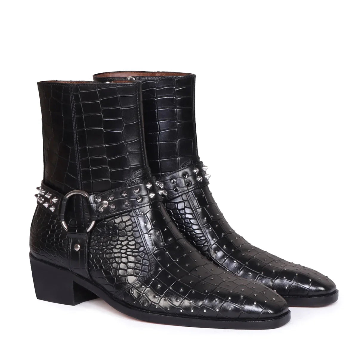 Deep Cut Croco Leather Side Zipper Boots