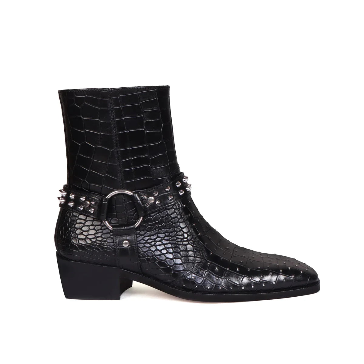 Deep Cut Croco Leather Side Zipper Boots