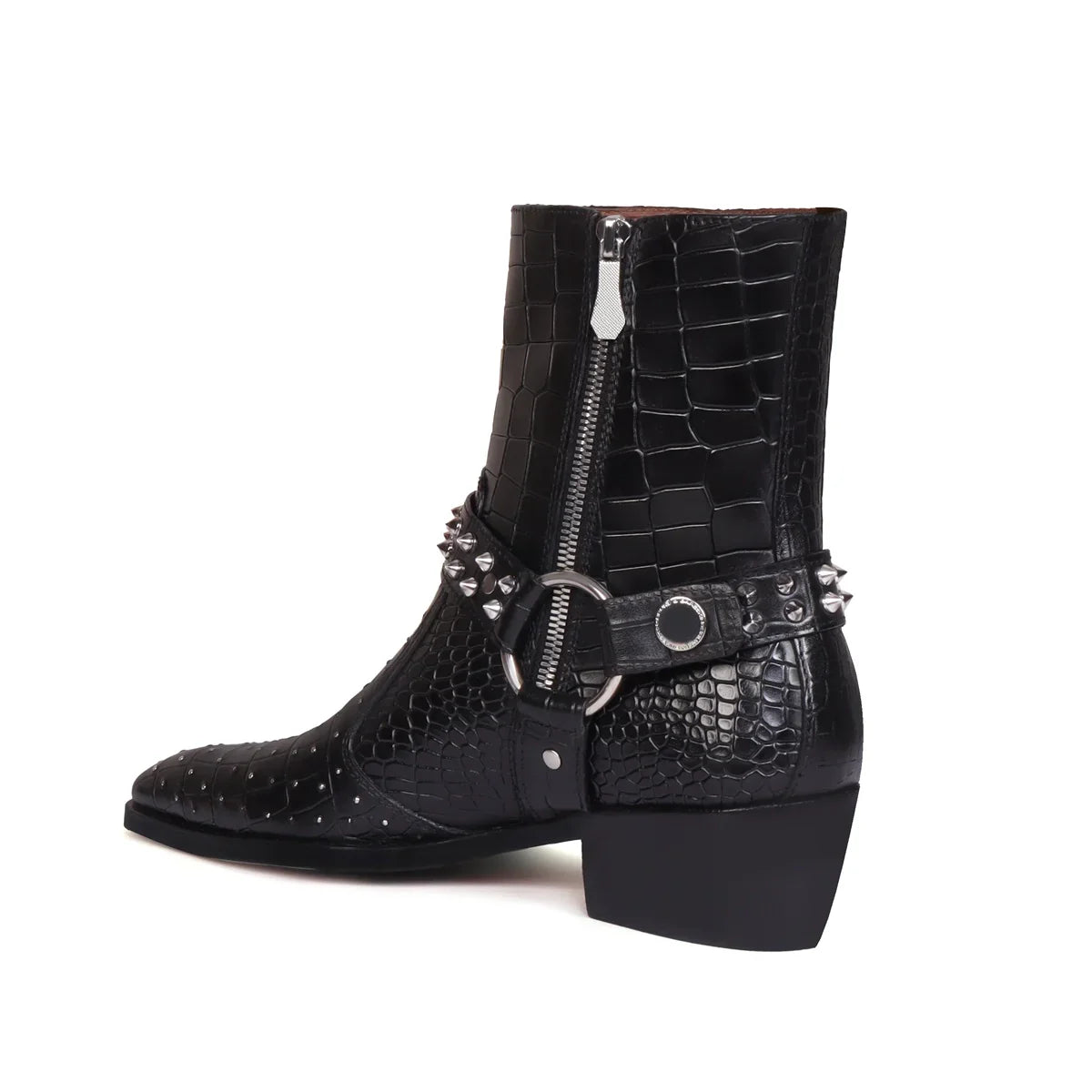 Deep Cut Croco Leather Side Zipper Boots