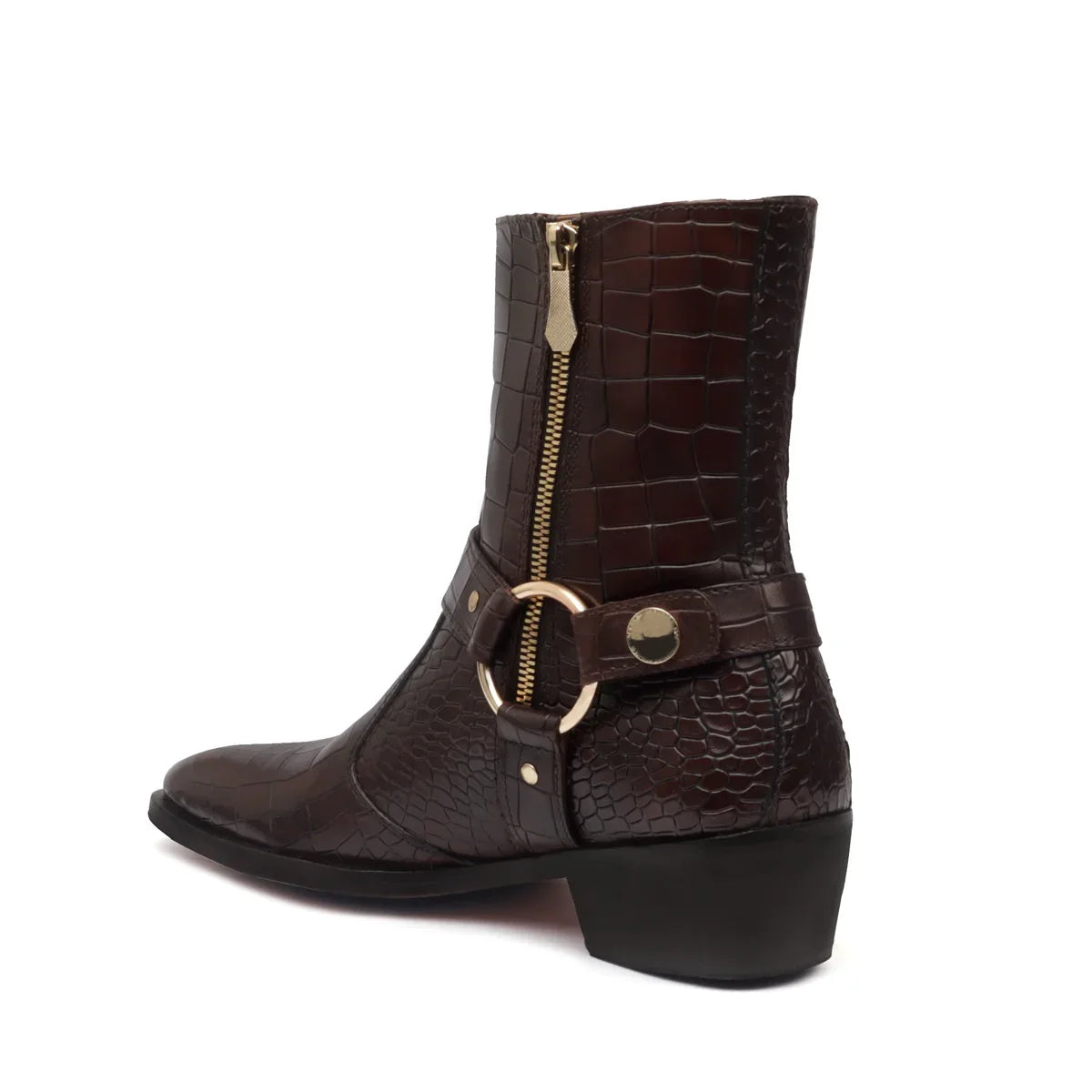 CUBAN BOOTS WITH STYLISH STRAP FOR MEN IN DARK BROWN DEEP CUT LEATHER