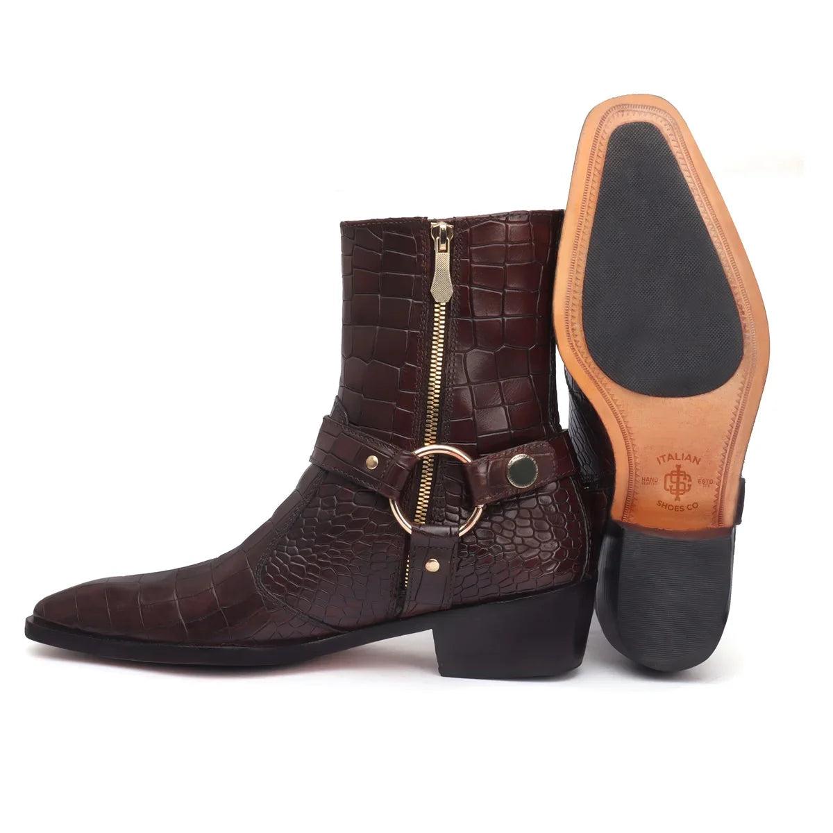CUBAN BOOTS WITH STYLISH STRAP FOR MEN IN DARK BROWN DEEP CUT LEATHER