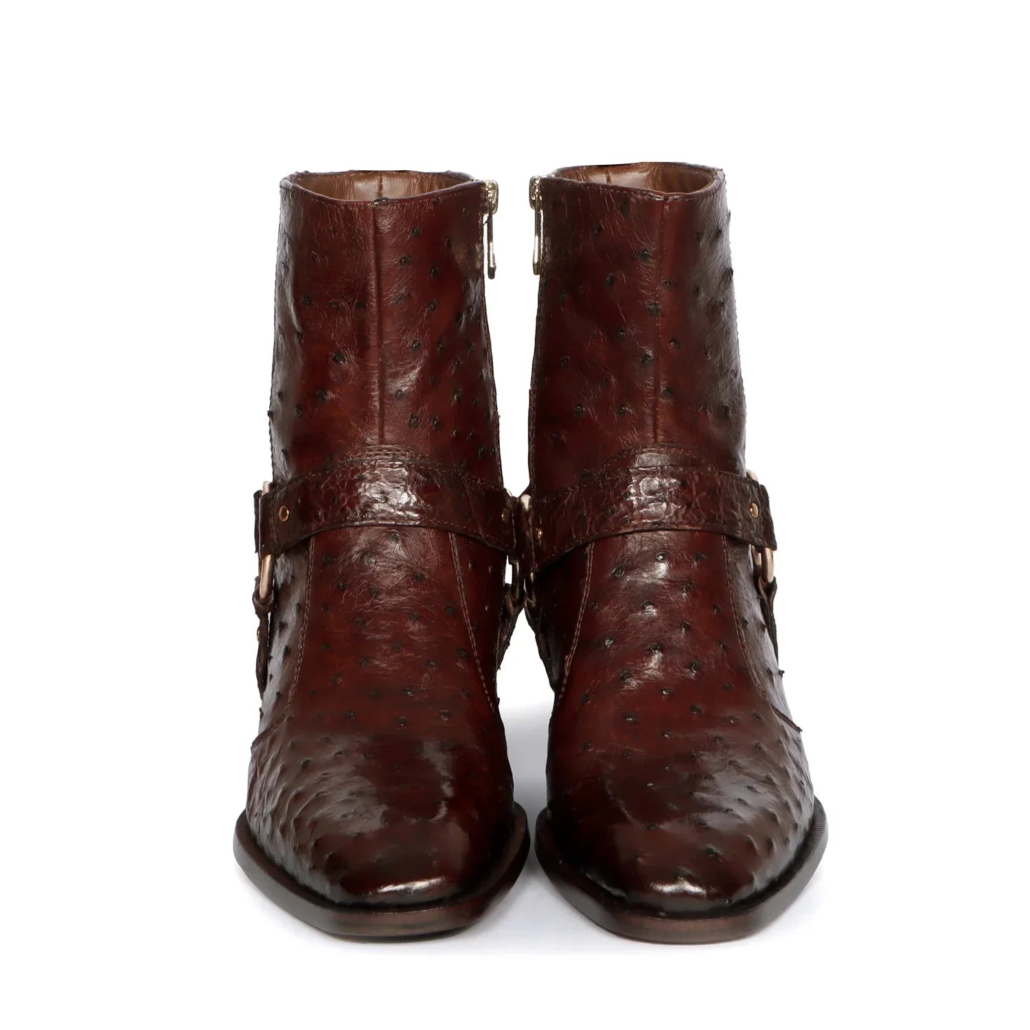 Exotic Dark Brown Boots in Ostrich Leather with Perfect Cuban Heels