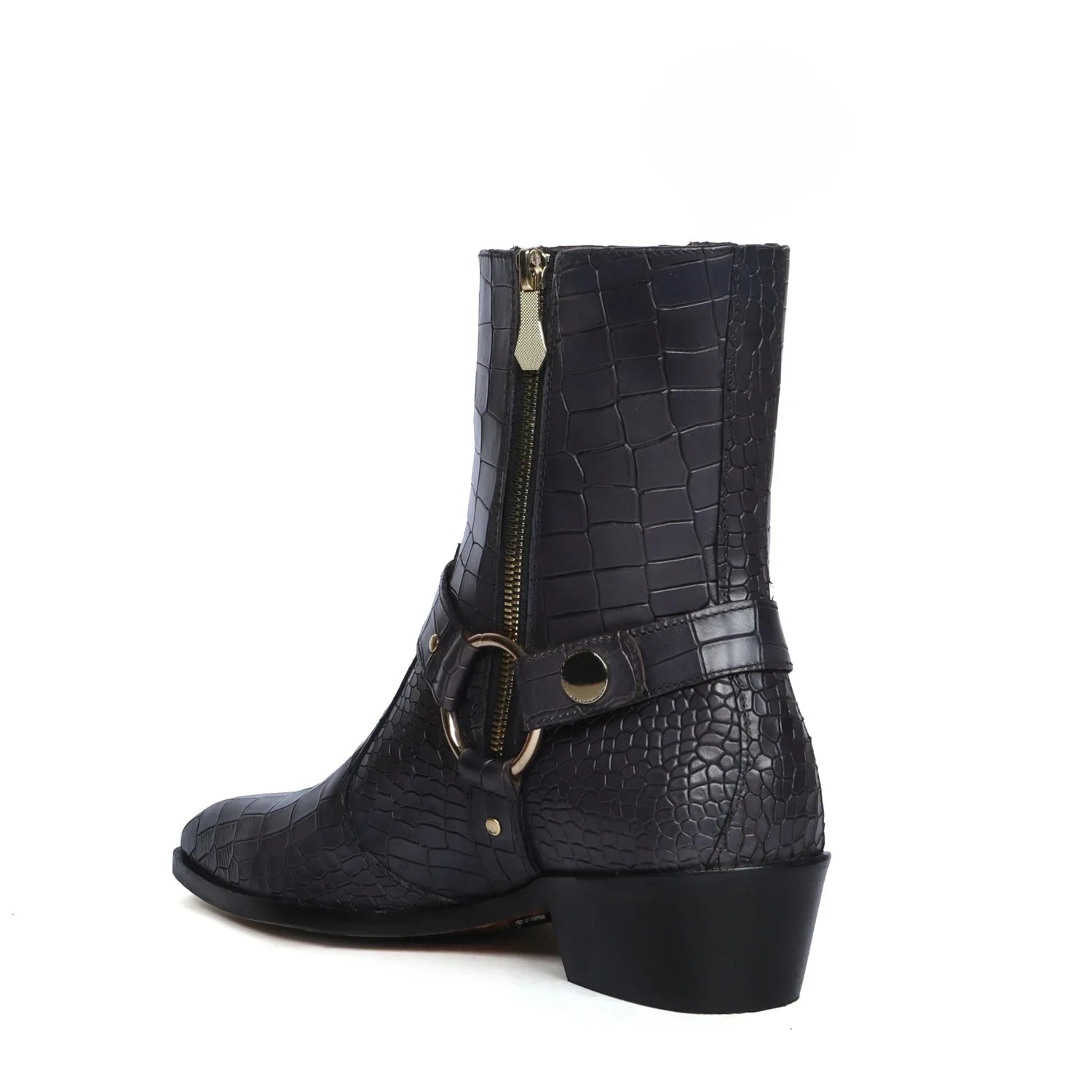 Grey Leather Boots Perfect Cuban Heel with Stylish Buckle Strap