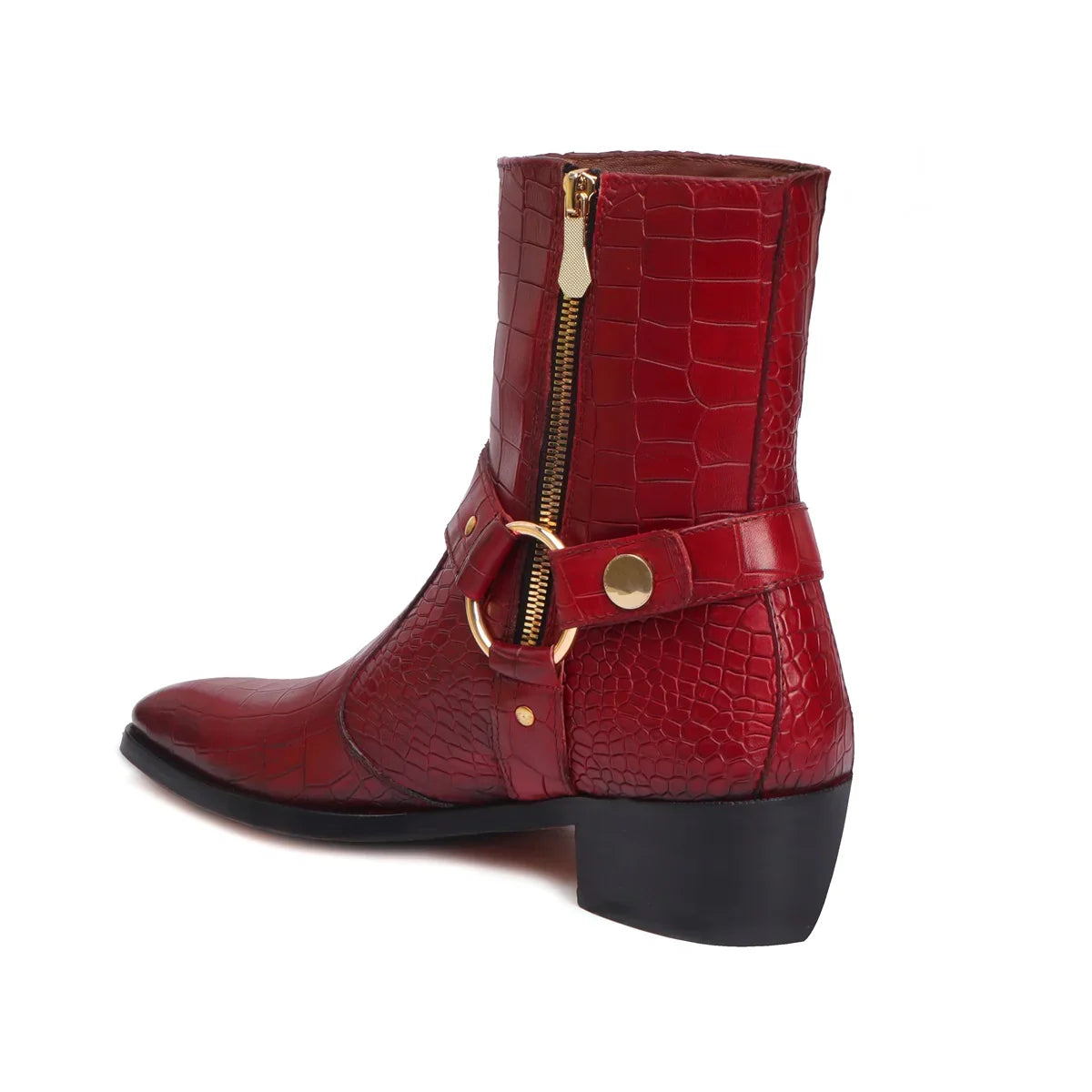 Wine Chelsea Boots with Stylish Buckle Strap in Deep Cut Leather