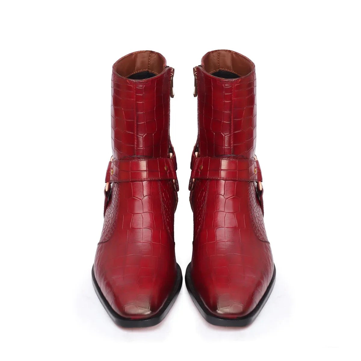 Wine Chelsea Boots with Stylish Buckle Strap in Deep Cut Leather