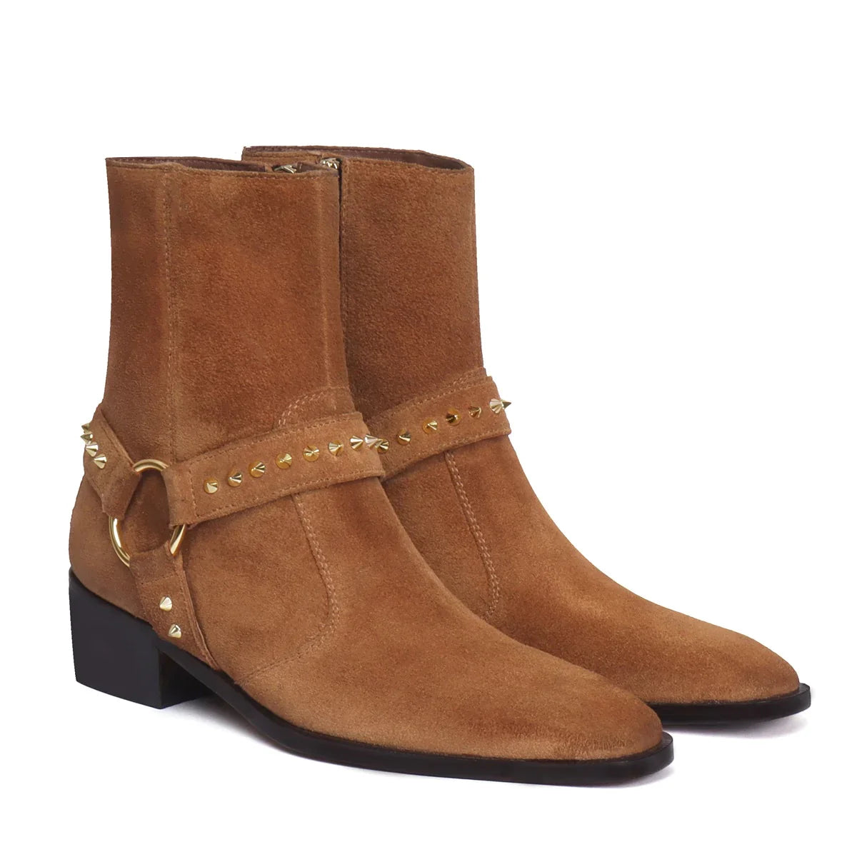 BROWN STUDDED BOOTS IN SUEDE LEATHER