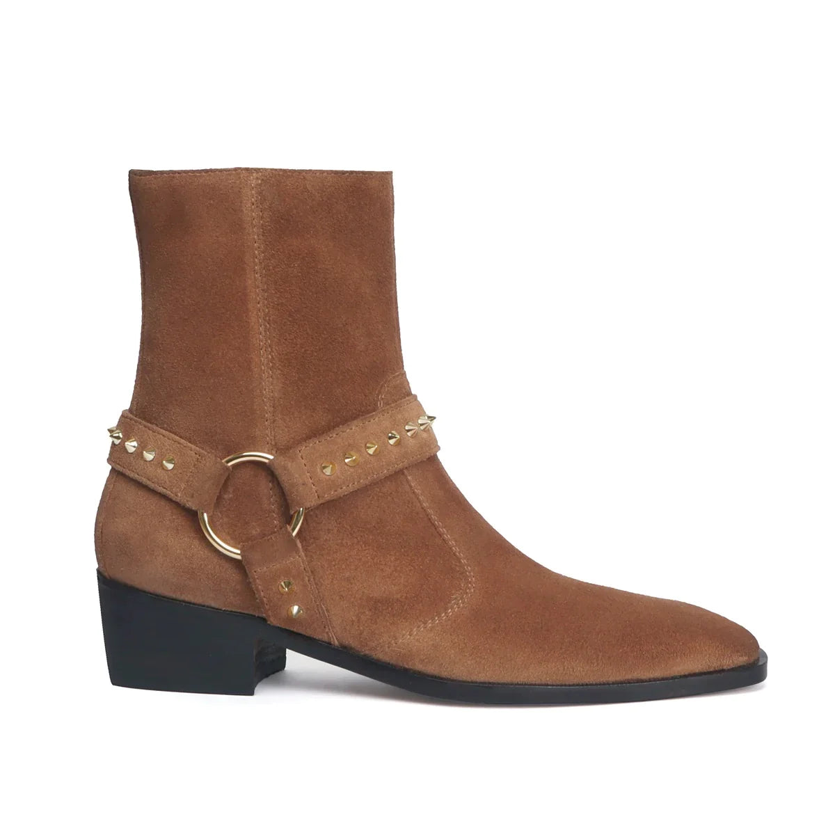 BROWN STUDDED BOOTS IN SUEDE LEATHER