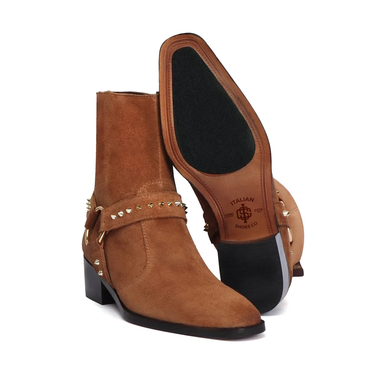 BROWN STUDDED BOOTS IN SUEDE LEATHER