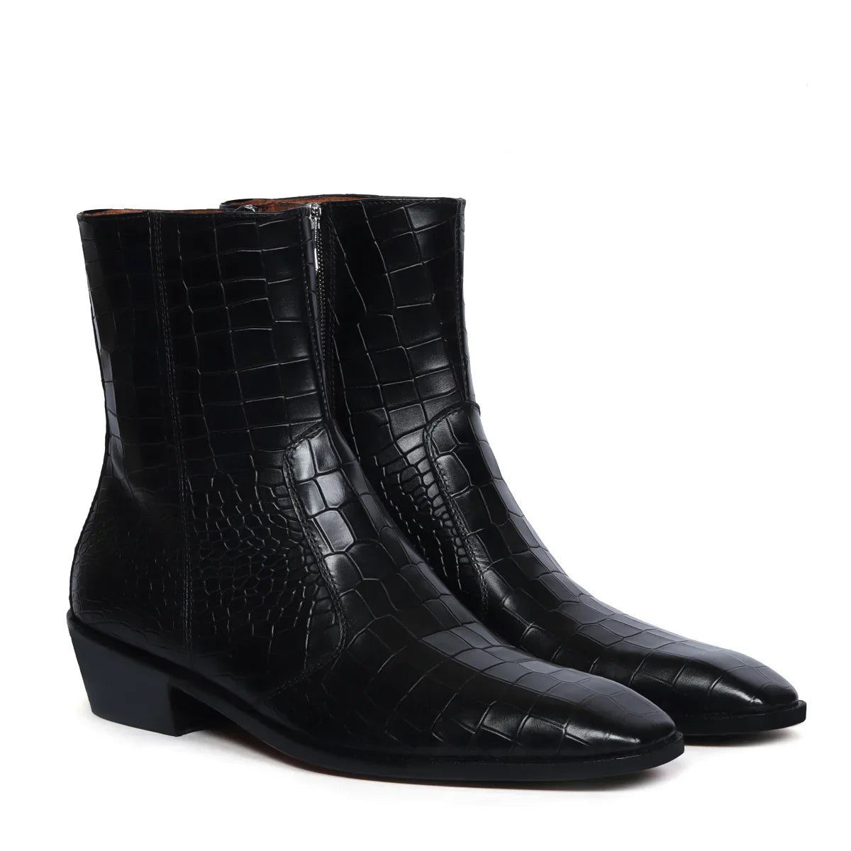Black Chelsea Boots With Cuban Heel Zip Closure