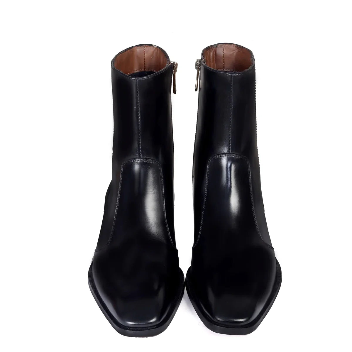 CUBAN HEEL BOOTS STITCHED BLACK LEATHER WITH ZIP CLOSURE