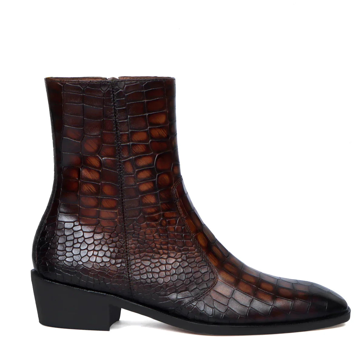 Smokey Finish Cuban Heel Chelsea Boots in Deep Cut Leather