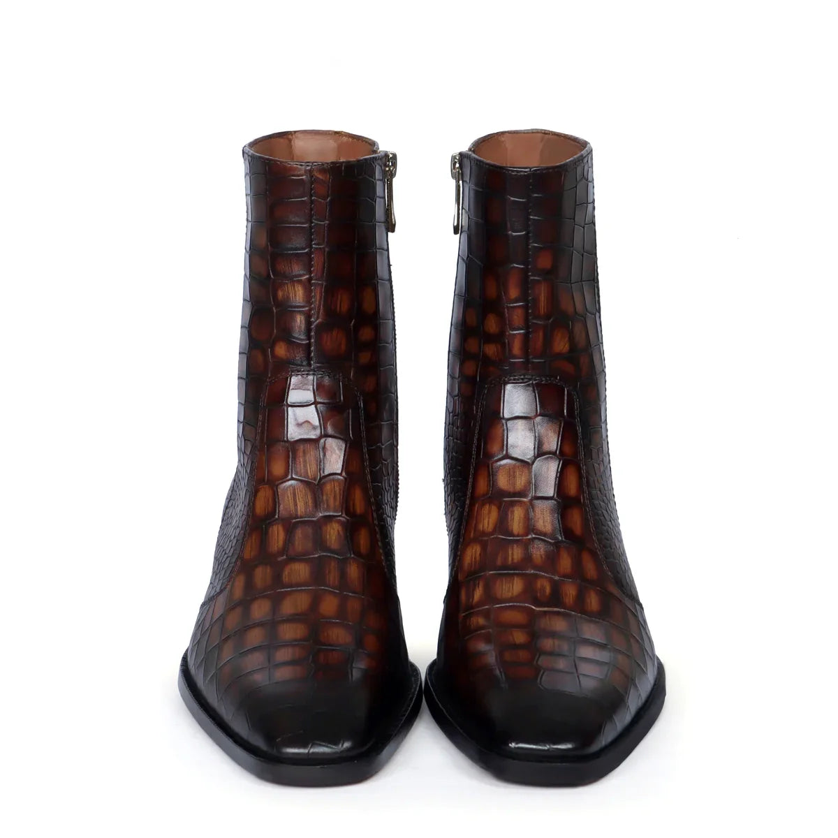 Smokey Finish Cuban Heel Chelsea Boots in Deep Cut Leather