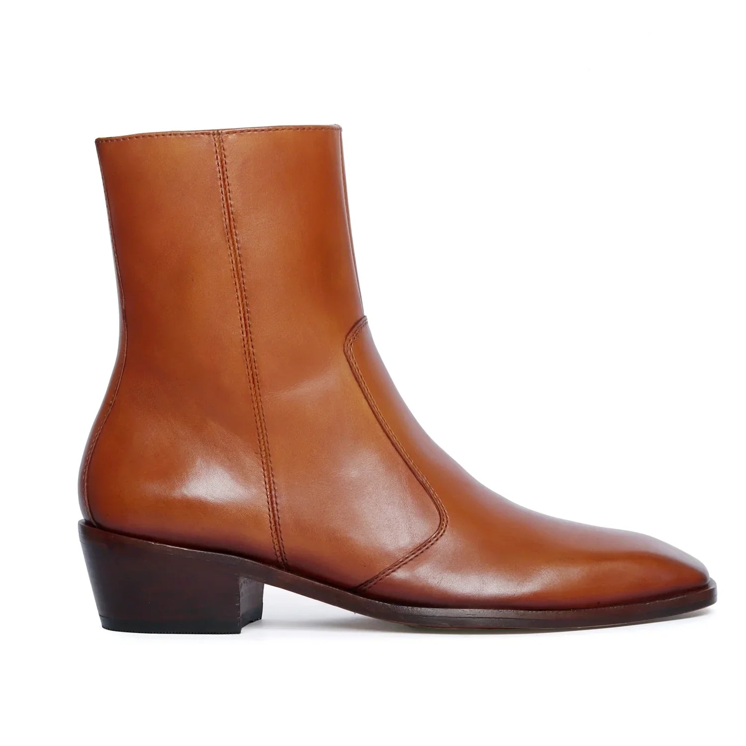 Cuban Stitched Tan Boots High Ankle Zip Closure