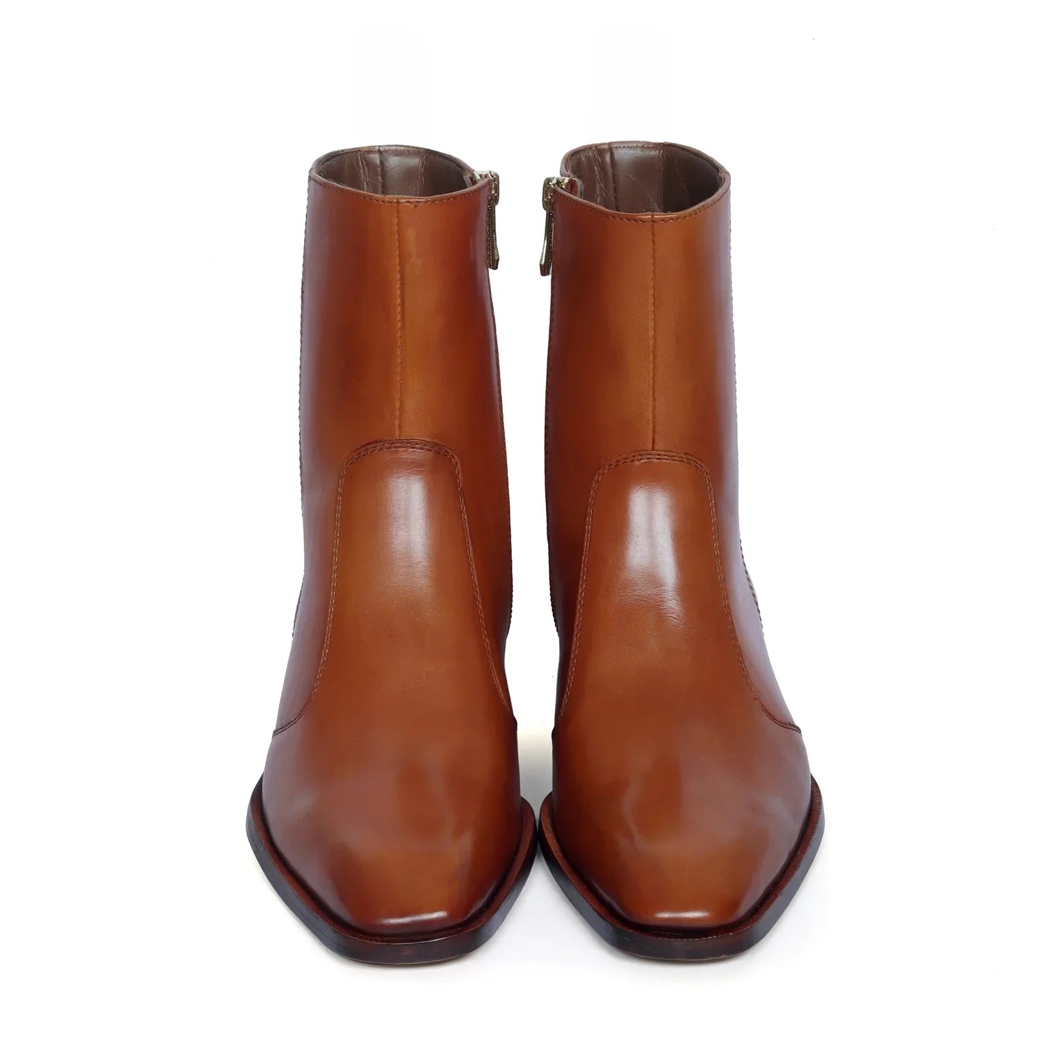 Cuban Stitched Tan Boots High Ankle Zip Closure