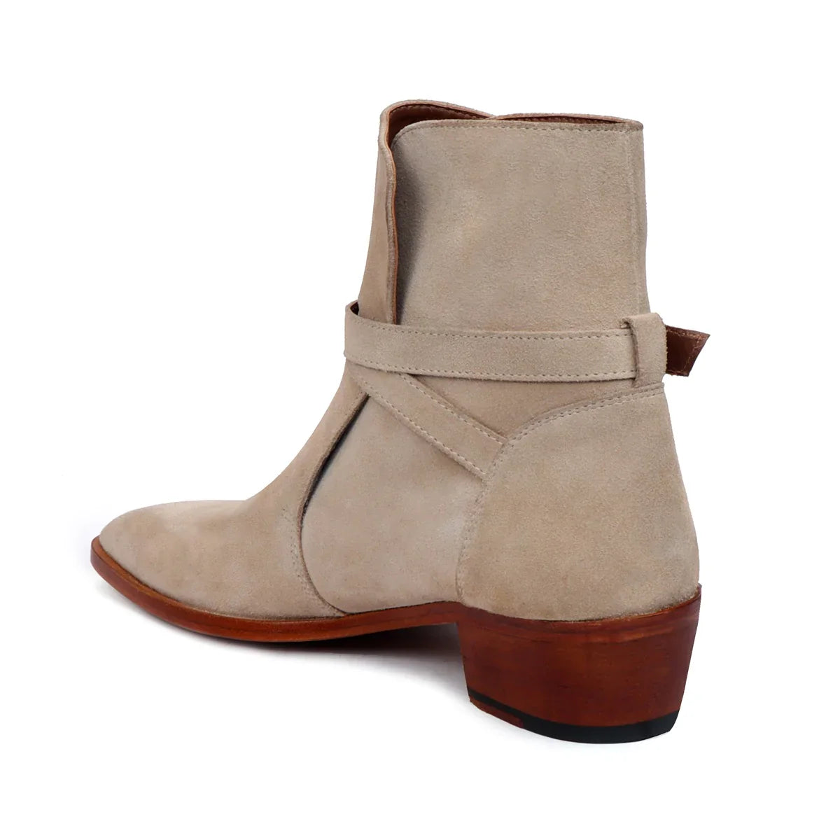 Jodhpuri Suede Leather Boots with Beige Ankle Wrap Around Buckle Strap