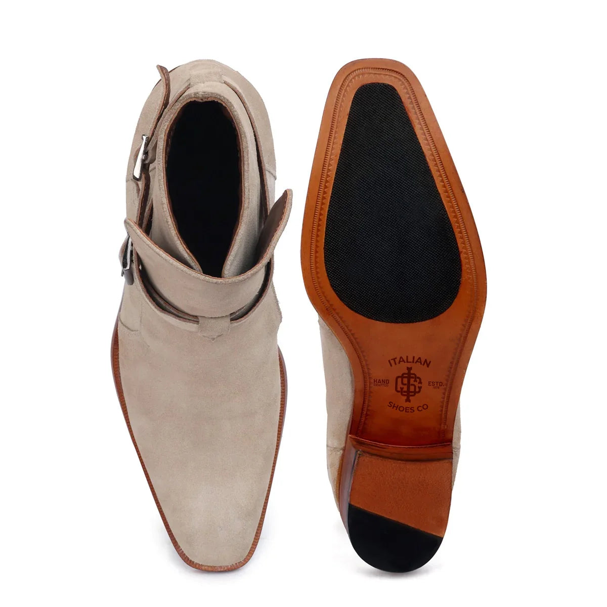 Jodhpuri Suede Leather Boots with Beige Ankle Wrap Around Buckle Strap