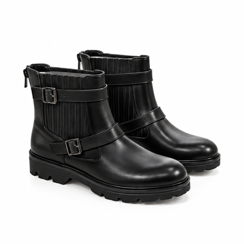 Vercelli Onyx Double-Buckle Biker Boots