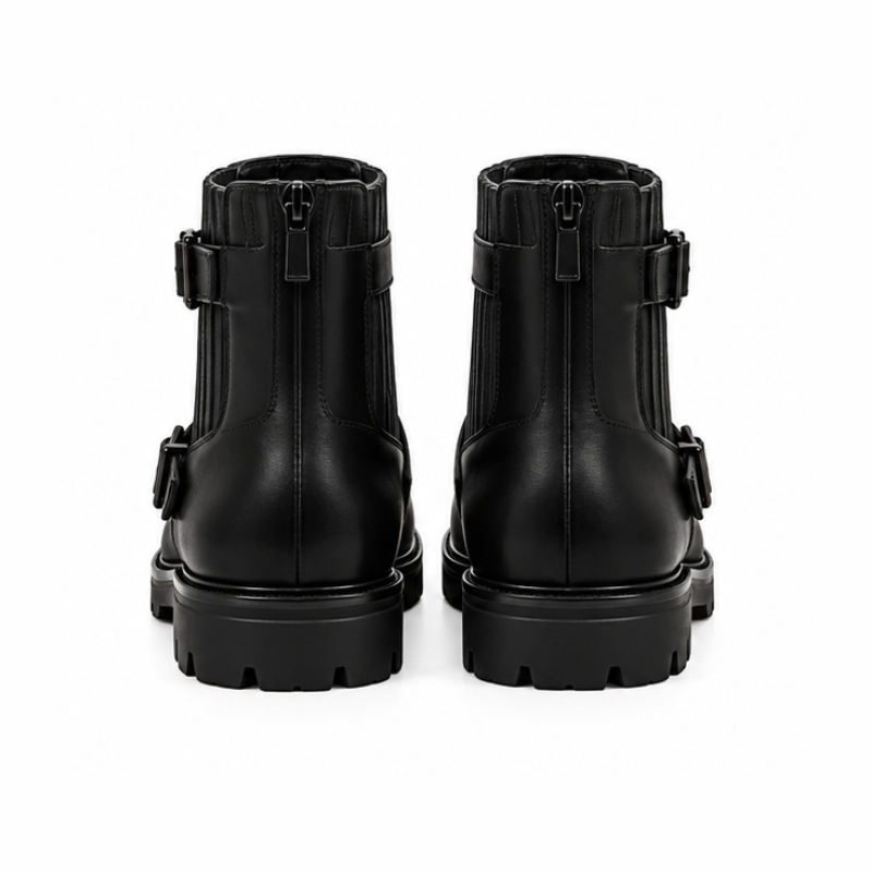 Vercelli Onyx Double-Buckle Biker Boots