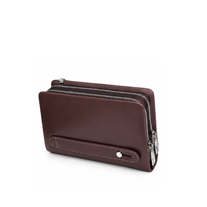 Verona Double-Zip Leather Clutch