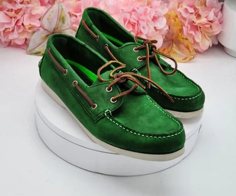 Suede green peeny loafer With lace