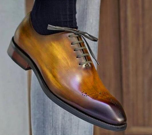 Cognac Leather Patina Wholecut Oxford Tan Shoe