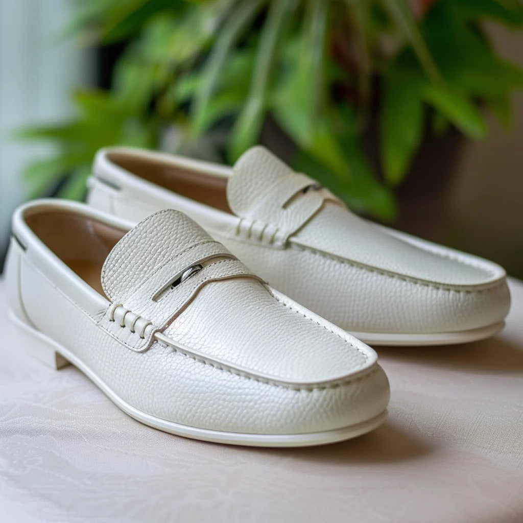 Men's White Leather Loafer