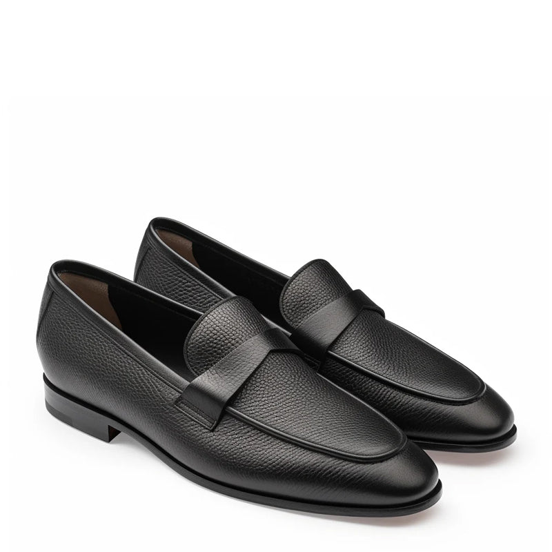 Pure Solid Leather Textured Penny Black Loafer