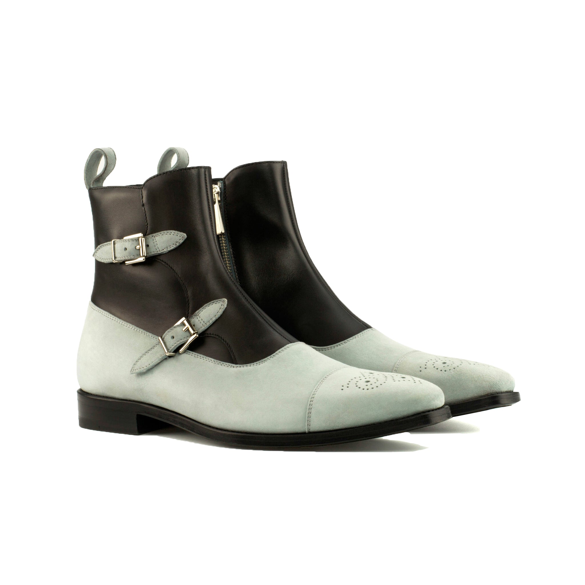 Black Leather Grey Suede Monk Boots
