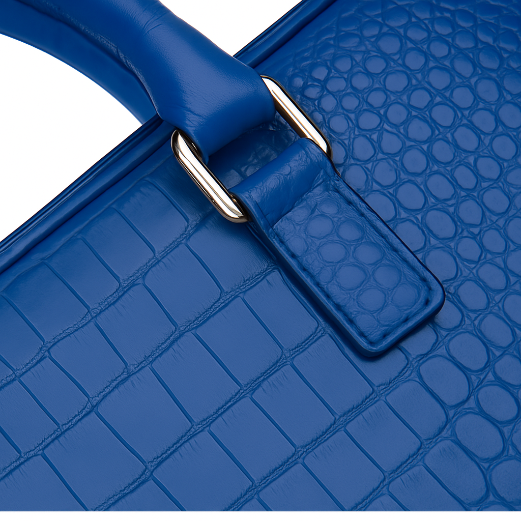 Italian Croco Leather Textured Briefcase Blue Edition