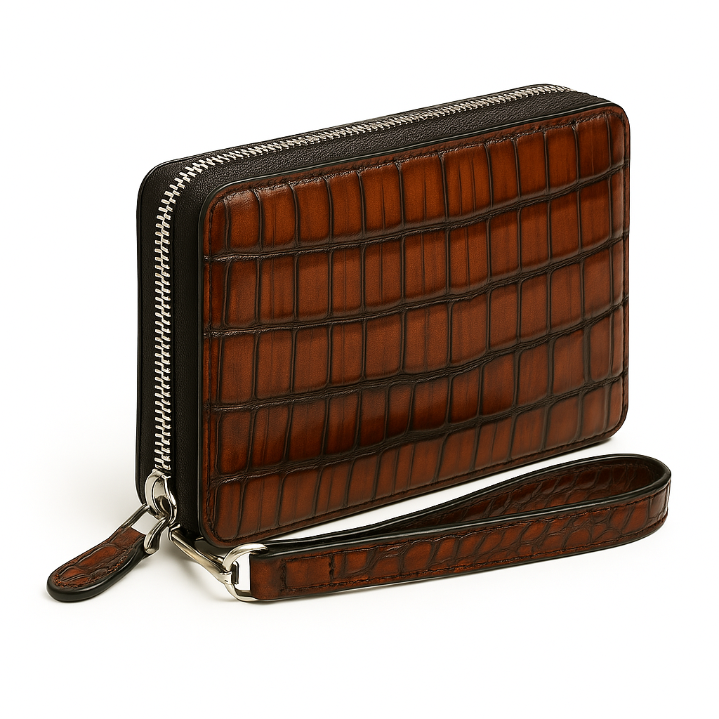 Croco Textured Around Zip Wallet