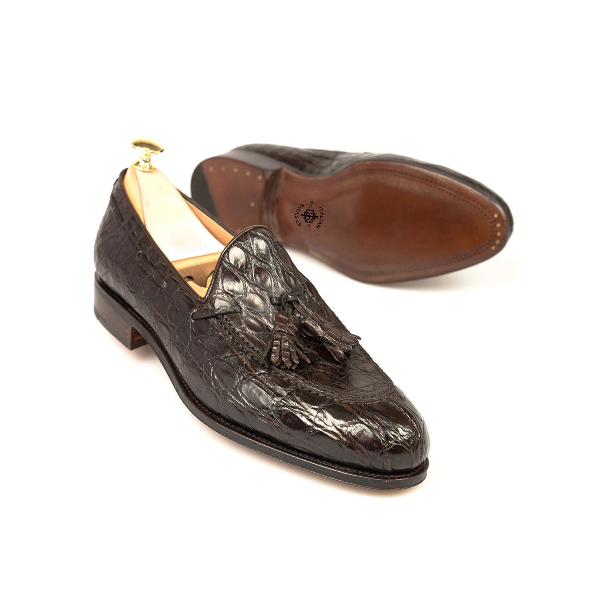 Cocoa Crocodile Tassel Loafer Dark