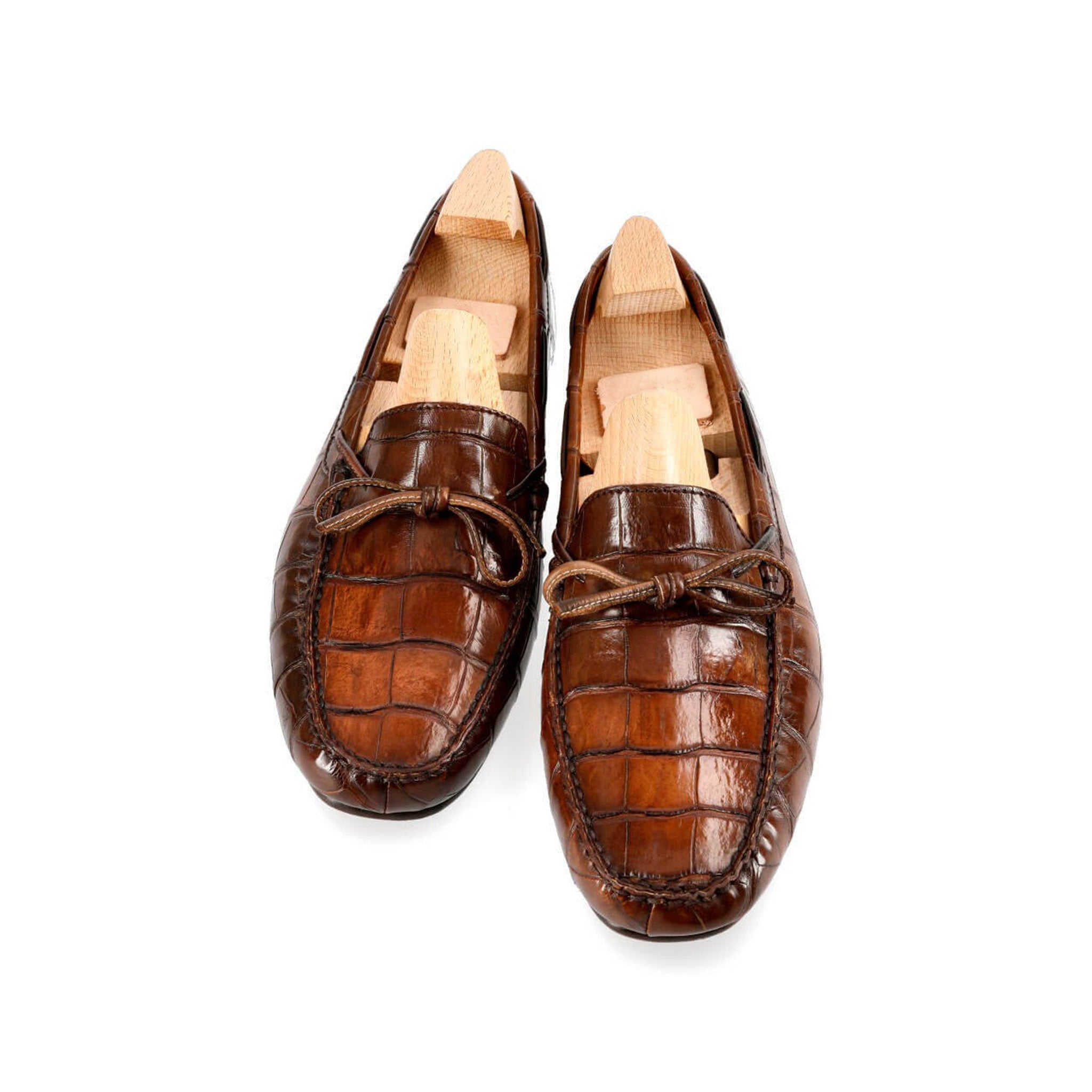 Coffee Alligator Tassel Loafers