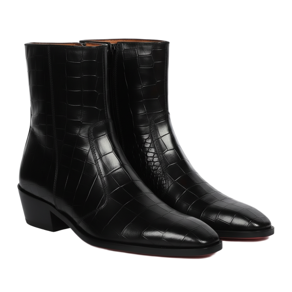 Cuban Heel Chelsea Boots Dark Brown Deep Cut Leather with Zip Closure