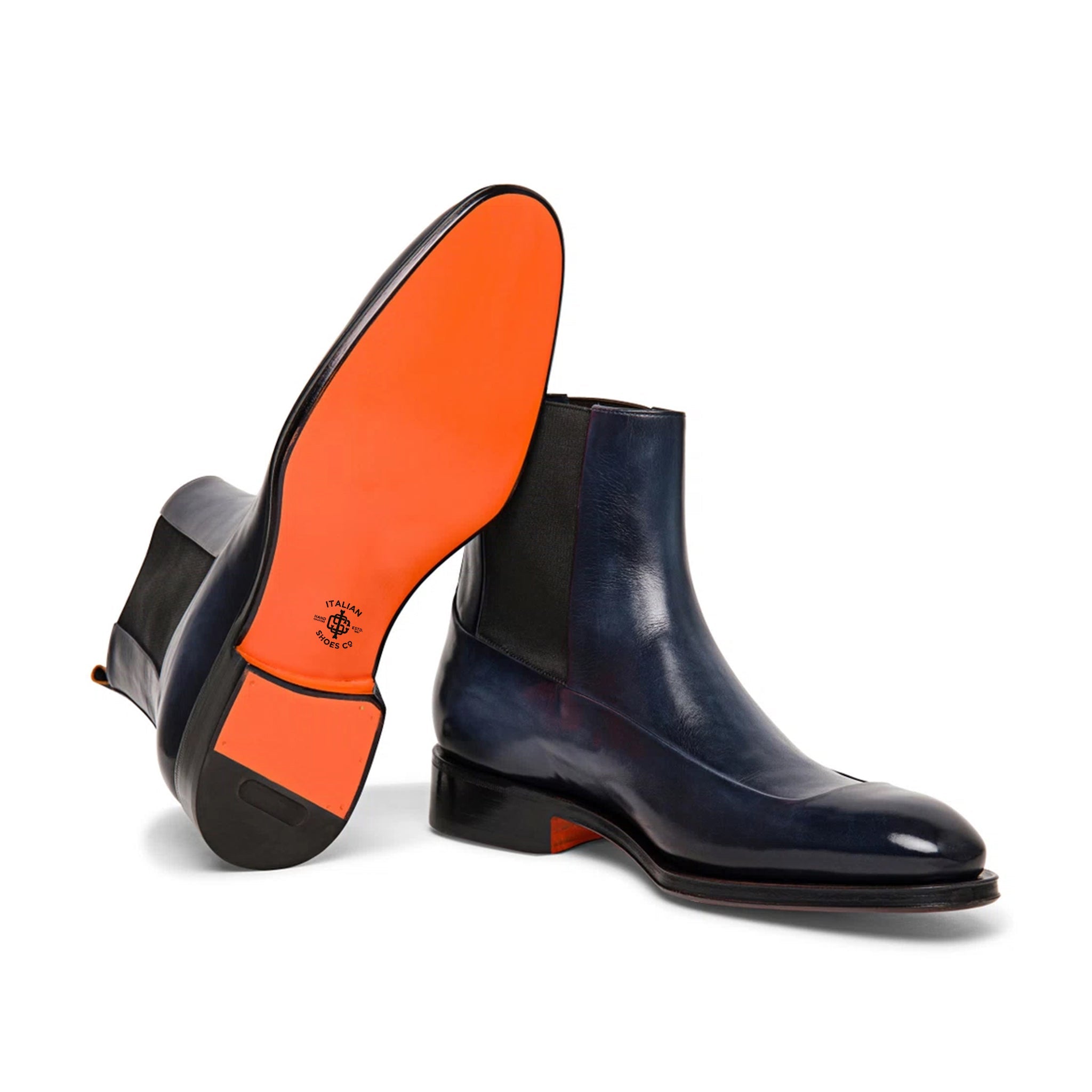 Men s Blue Leather Chelsea Boots
