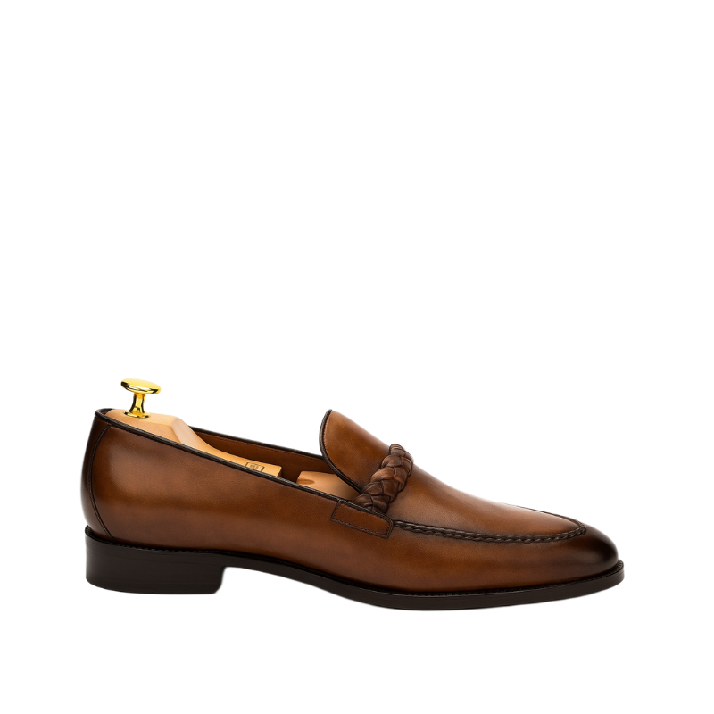 Mens Leather Tan Stitched Penny Loafer