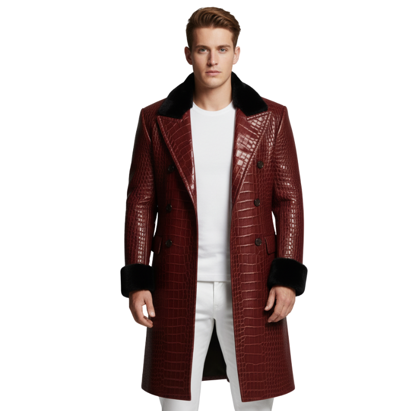 Royal Croc Embossed Fur Collar Overcoat