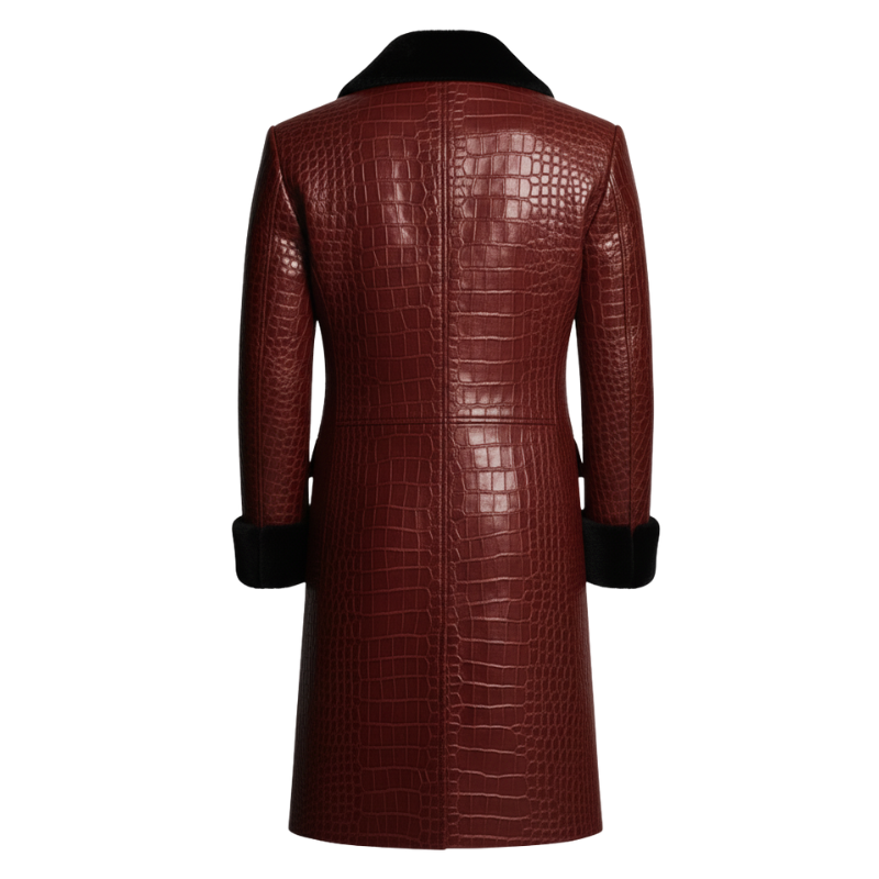Royal Croc Embossed Fur Collar Overcoat