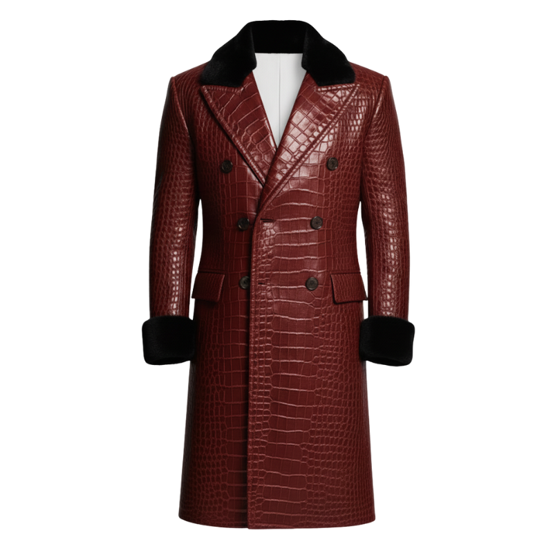 Royal Croc Embossed Fur Collar Overcoat