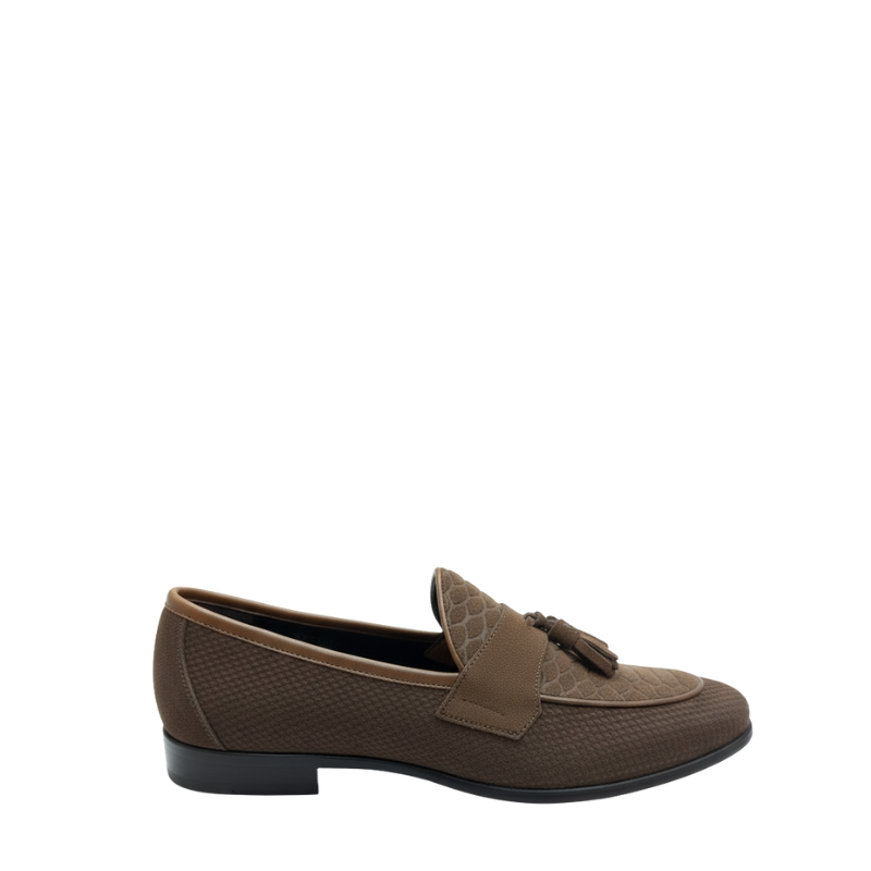 Luxury Textured Cocoa Tassel Loafers