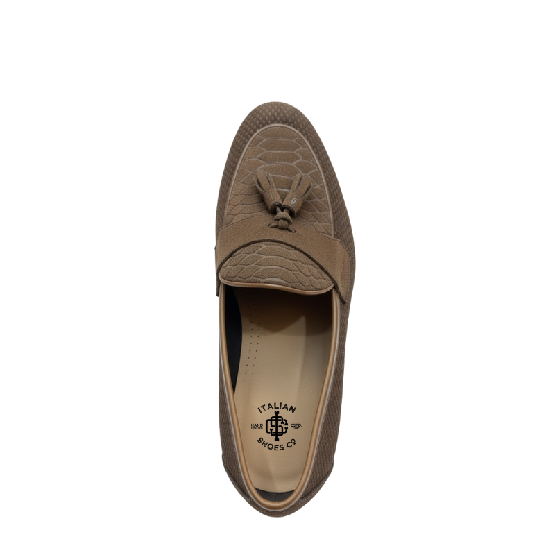 Luxury Textured Cocoa Tassel Loafers