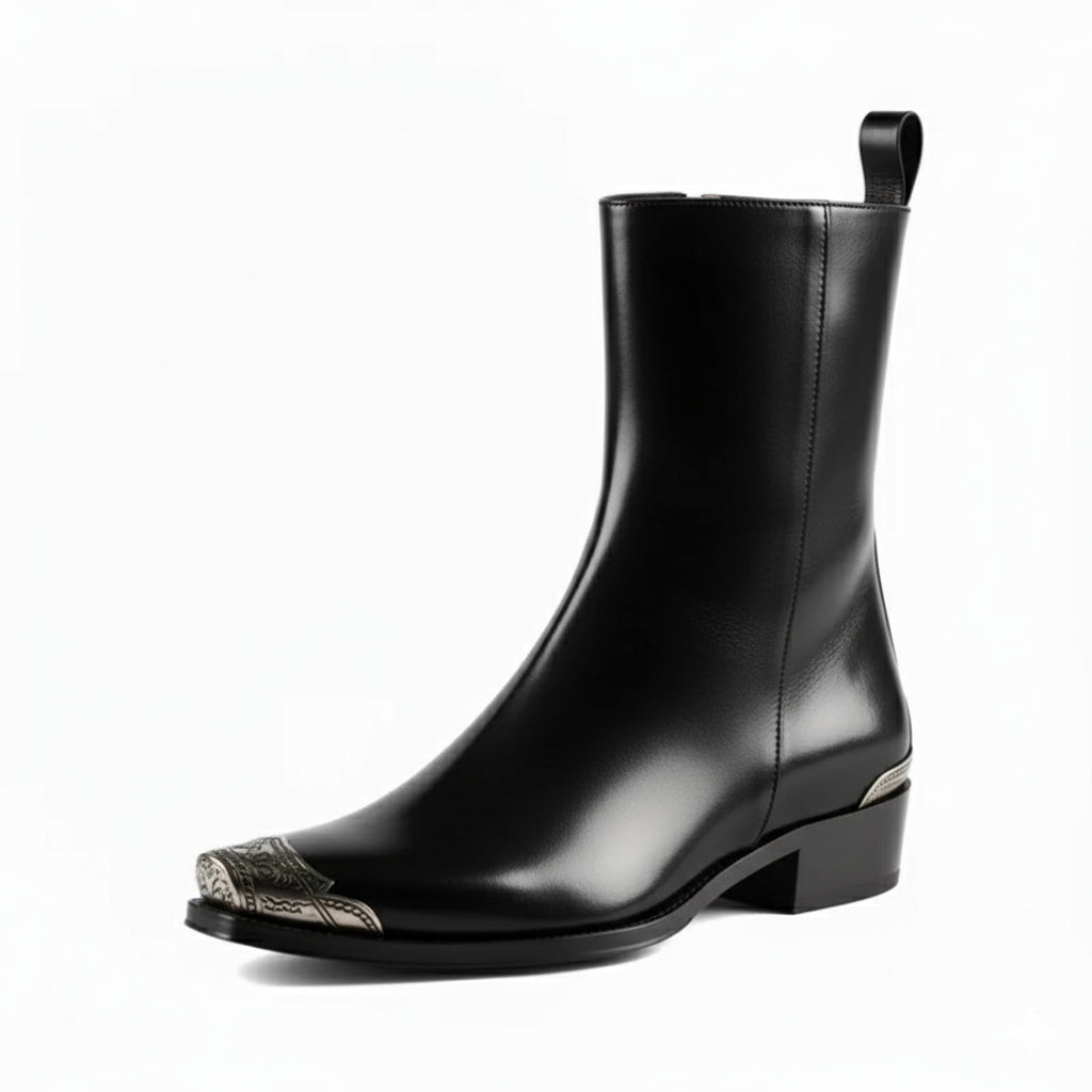 Patent Long Chelsea Boots with Silver Toe
